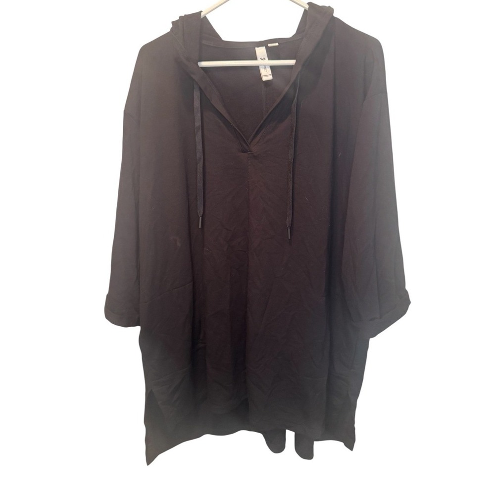 SQ Sport Womens Black Pullover Side Slit Knit Tunic Hoodie XL NEW Minimalist